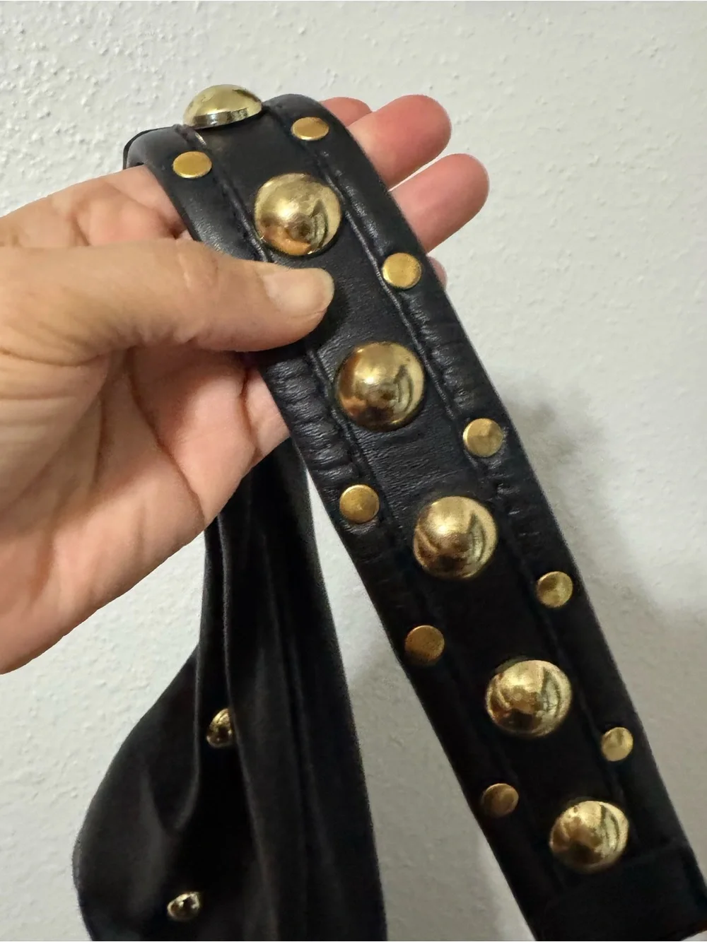 Chevignon Leather Black  Hobo with Gold Studded accents .